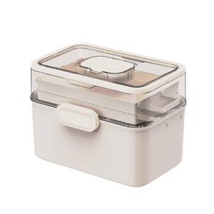 3-Tier Portable Medicine Storage Box, Medical Organizer with Removable Small Medicine Box, Multipurpose Plastic Folding Box with Handle, Dustproof & Moisture-Proof (White)