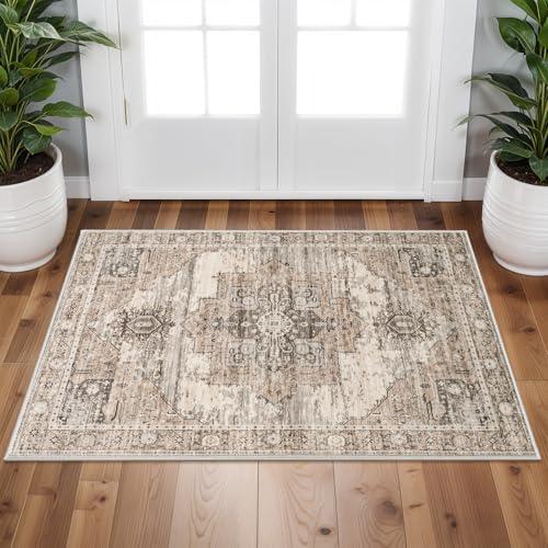 RUUGME Washable 2x3 Area Rugs - Large Boho Rugs for Living Room Stain Resistant Carpet Vintage Tribal Rugs for Bedroom Kitchen Bathroom with Non Slip Backing Home Decor Floor Decoration Mat 2x3 Beige
