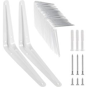 KEILEOHO 24 Pack 6 x 8 Inches Shelf Brackets, Heavy Duty L Metal Wall Corner Angle Shelf Brackets with Screws, Bracket Supports for Hanging Shelves, White