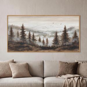 Aurlan Large Foggy Pine Tree Mountain Framed Canvas Wall Art Set-40"x20"