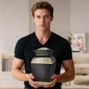 Urn for Ashes Adult Male & Female, Cremation Urns for Human Ashes Adult Man & Women, Funeral Cremation Urns for Burial, Decorative Square Urns for Men, Black and Gold Urns - Large