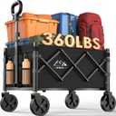 NWH Collapsible Wagon Cart with Wheels Foldable, 360LBS Large Capacity Portable Folding Utility Heavy Duty Beach Wagons Cart with All-Terrain Wheels for Groceries Shopping, Camping, Sports, Garden