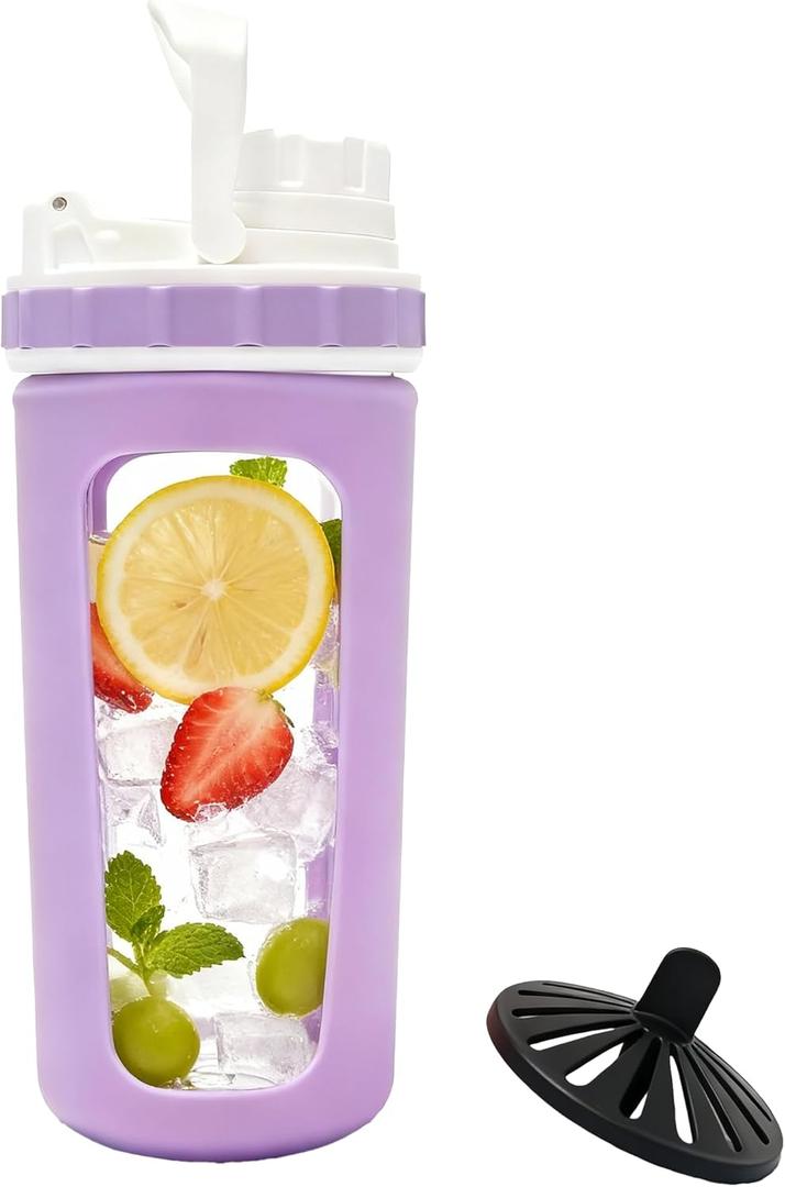 Glass Shaker Cup Odorless BPA Free– Glass Shaker Bottle for Protein 26oz Durable Borosilicate Glass, LeakProof & BPAFree – Ideal for Creamy Protein Shakes, Smoothies & Workout Drinks (Lilac)