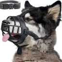 BARKLESS Dog Muzzle, Soft Silicone Basket Muzzle for Dogs, Allows Panting and Drinking, Prevents Unwanted Barking Biting and Chewing, Included Collar and Training Guide, Medium Breeds