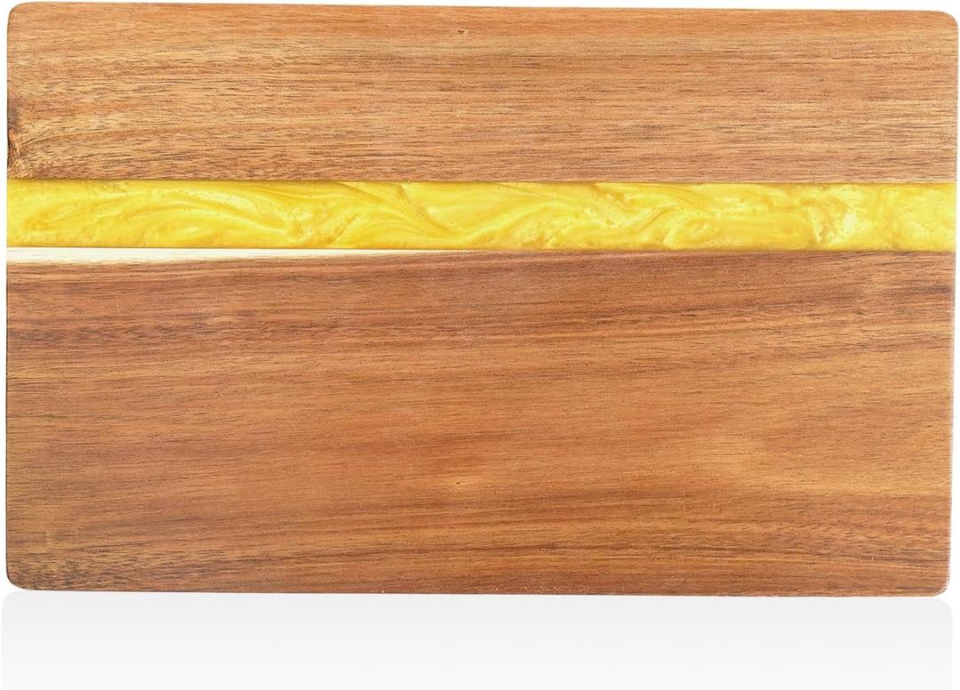 Acacia Wood Cutting Board with Resin Wave Design - Versatile Kitchen 13x8.5 Inches Chopping Board for Meat, Vegetables, Fruits, Cheese & Charcuterie, Elegant Serving Tray (Yellow)