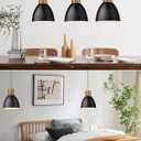 ELYONA 3 Pack Hammered Pendant Lights for Kitchen Island 7 Small Metal Solid Wood Hanging Light Fixtures Adjustable Height Farmhouse Pendant Lighting for Dining Room Bedroom Bar Office, Modern Black