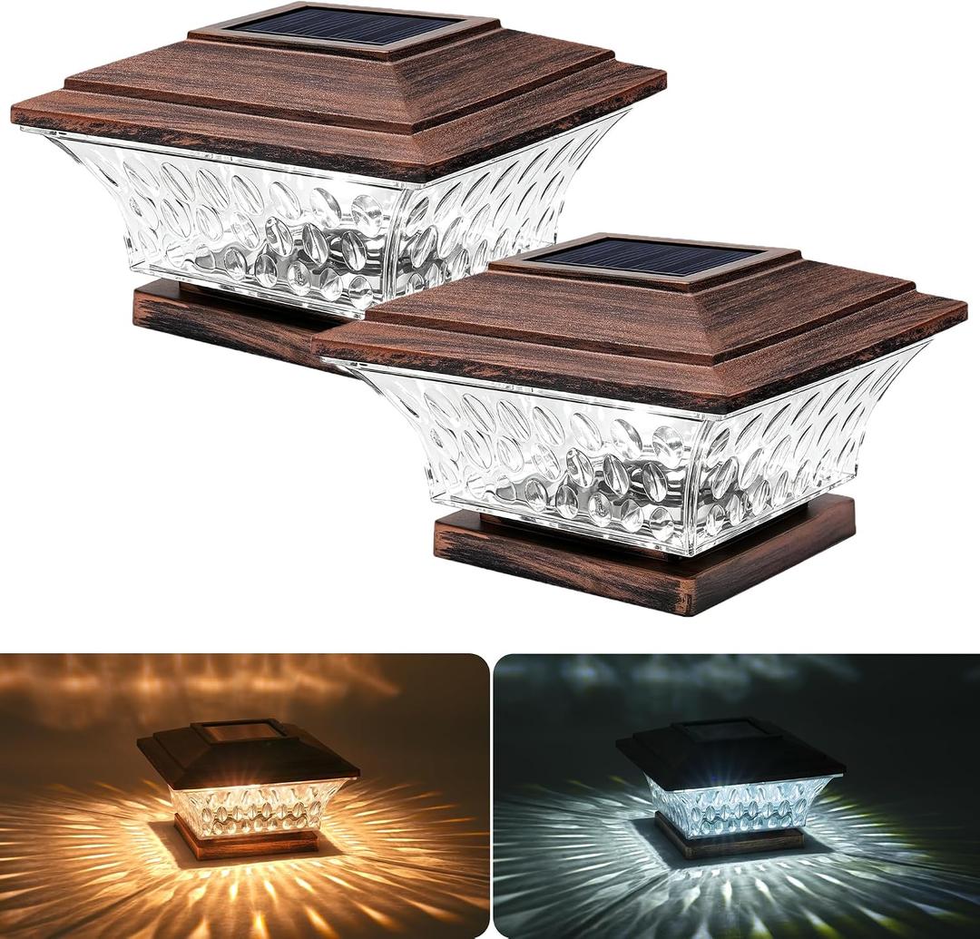 2PK Solar Post Cap Lights Outdoor Fence Cap Light for 4x4 Wooden Posts