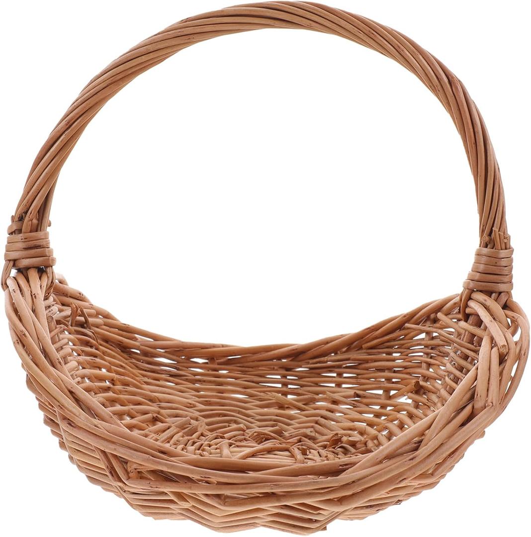 Wicker Rattan Handheld Basket - Farmhouse Rustic Flower Picnic Fruit Basket for Garden Decoration & Home Storage
