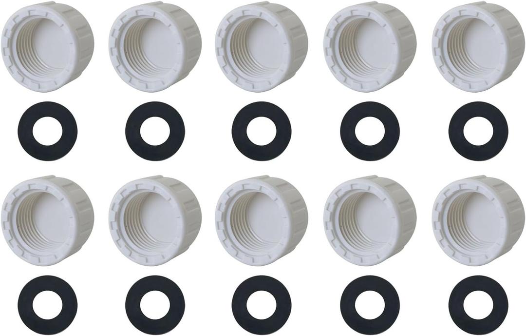 10PCS 1/2 Inch White Female Adapters with Black Washers Tube End Plug Fitting for Pipeline Maintenance
