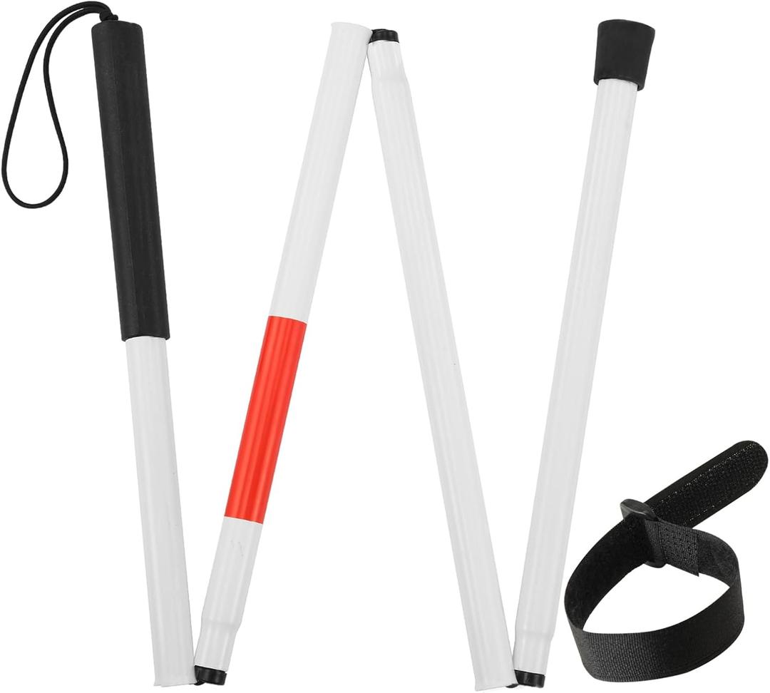 Folding Blind Cane Walking Stick with Red Reflective for Vision Impaired and Blind People, Lightweight, Non-Slip (52inch)