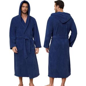 PJGGZ Men's Bathrobes with Hood, Soft Long Towel Robe for Men - Super Absorbent Quick Dry yet Warm (Navy Blue)