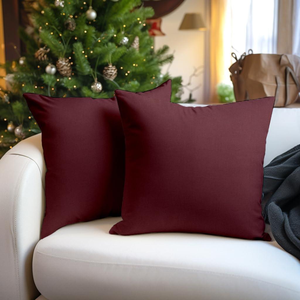 Encasa XO Throw Pillow Covers 18x18 in Set of 2 Rich Maroon | No Inserts | Cotton Pillow Covers for Living Room, Bed, Sofa, Couch | Decorative Cushion Covers with Improved Zippers