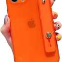 siduater Strap Holder Case for 6.1" iPhone 13 Pro Wrist Strap Kickstand, Shockproof Translucent PC Back Cover + Soft TPU Bumper with Adjustable Hand Grip Loop for iPhone 13 Pro 6.1 Inch, Neon Orange