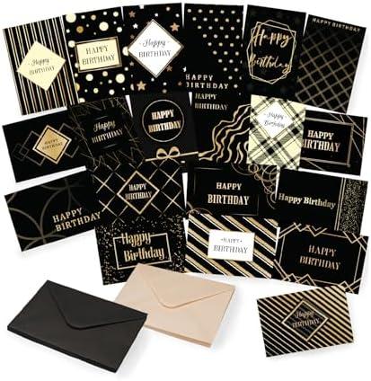 Mr. Pen- Birthday Cards with Envelopes, 20 Pack, 4" x 6", Black with Gold Foil, Blank Inside, Greeting Cards Birthday