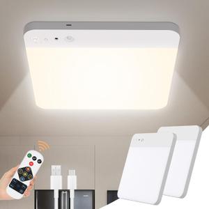 WhitePoplar Rechargeable Motion Sensor Closet Light with Remote - Magnetic Wireless Ceiling Lights, 400LM Closet Lights Motion Sensored Indoor for Bathroom Closet Pantry Porch and Hallways 2Pack
