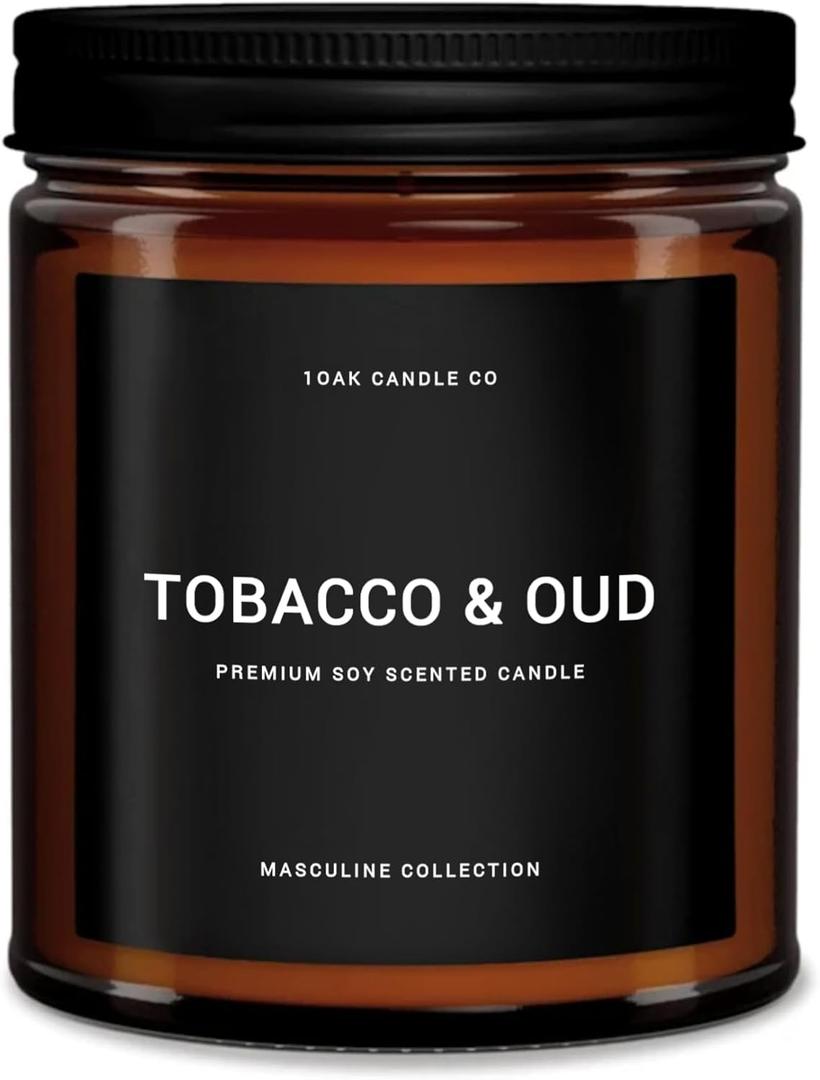 1OAK Tobacco & Oud Scented Candle - Tobacco Pipe Candle - 7oz (200g) - 40hr Burn Time - Soy Wax - Modern Home Fragrance