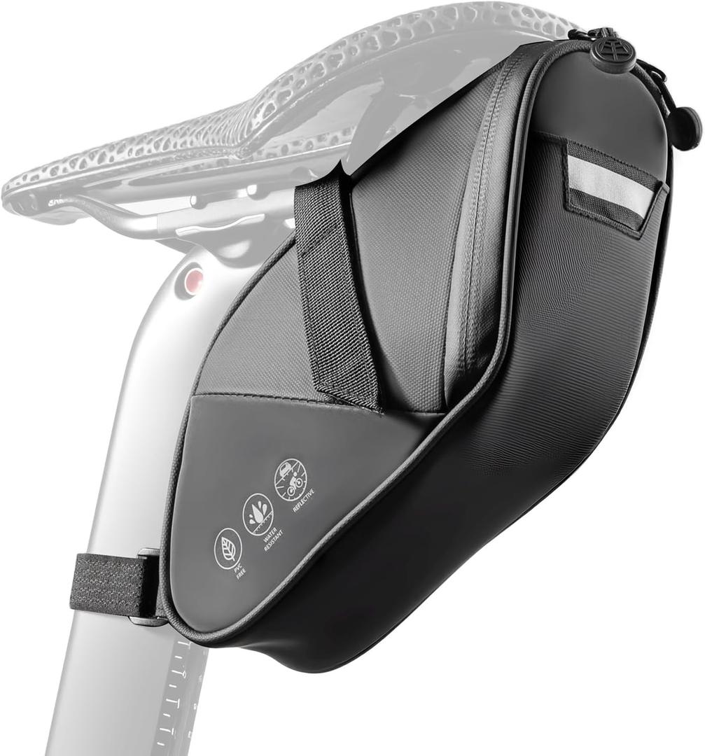 Bike Saddle Bag - Waterproof Bike Bag Under Seat, Durable 900D Cycling Pouch with Reflective Area & Tail Light Loop, Fits Road, Mountain