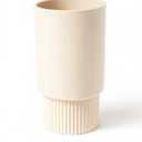 White Ceramic Flower Vase, Decorative Vase for Pampas Grass, Ribbed Vases for Decor, Boho Vases for Living Room, Office, Mantel, Shelf, Dinning Table