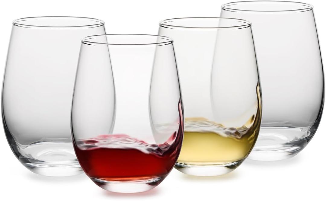 Stemless Wine Glasses Set of 4, 18oz Red White Wine Glasses,Lead-free Wine Glasses for Home, Party, Wedding, Ideal Wine Accessories Gift,Clear