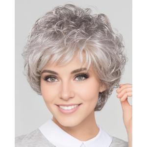 RENERSHOW Short Grey Curly Wigs for White Women Sliver Gray Synthetic Wig with Bangs Full Puffy Curly Grey Short Wig