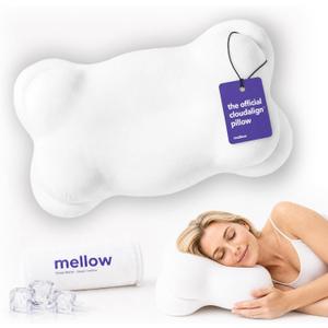 Mellow CloudAlign Memory Foam Pillow for Neck & Shoulder Support, Dual Height Ergonomic Cervical Pillow for Side Back & Stomach Sleepers, Contoured Orthopedic Bed Pillow with Washable Cover, High