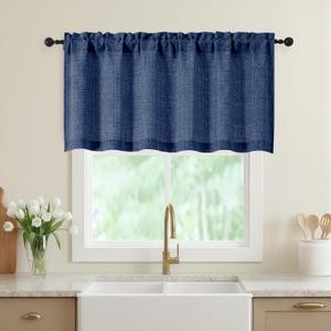 Navy Blue Valances for Windows, Light Filtering Faux Linen Textured Small Short Valance Curtains for Bathroom Basement Farmhouse, Rod Pocket Top Half Curtains for Windows, 60" Wx24 L