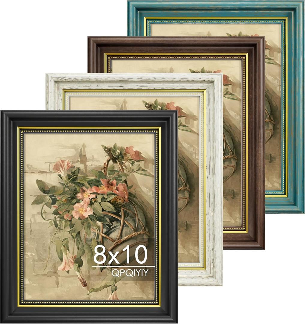 8x10 Picture Frame Vintage Set of 4 Rustic Farmhouse Picture Frames Table or Wall Hanging Home Decor.