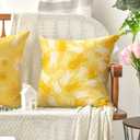 AVOIN colorlife Happy Easter Hunny Bunny Yellow Throw Pillow Covers, 18 x 18 Inch Bless Our Home Flowers Cushion Case Decoration for Sofa Couch Set of 4