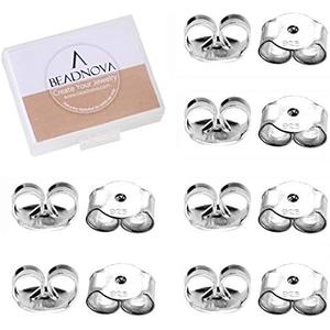 BEADNOVA 925 Sterling Silver Earring Backs Butterfly Earring Backing for Studs Locking Ear Studs Stopper Hypoallergenic Earstud Backings Replacement Secure Earstud Backs for Posts (6pcs)