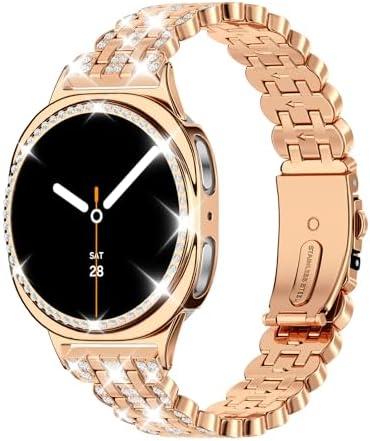 Bling Band+ Case Compatible with Galaxy Watch 8 40mm/44mm, Women Replacement Dressy Strap& Cover for Samsung Galaxy Watch8 (Rose Gold)