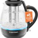 Chefman Electric Kettle with Tea Infuser, 1L 1500W, Removable Lid for Easy Cleaning, Boil-Dry Protection, Stainless Steel Filter, BPA Free, Auto Shut Off Hot Water Boiler, Small Electric Tea Kettle (1 Liter, Black)