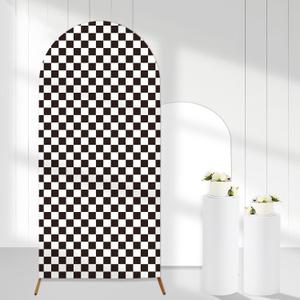 Black White Checkered Arch Backdrop Covers, 6 Ft Boho Stretchy Arch Backdrop Stand Covers Photography Background Black Plaid Arch Stand Covers for Wedding Birthday Baby Shower Party Decor (1)
