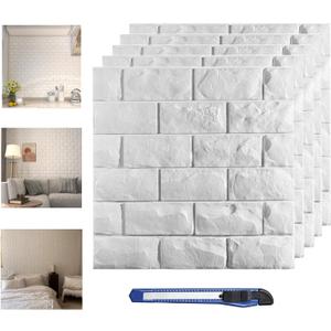 Circloophs 20 Pcs 3D Wall Panels Peel and Stick, White Brick 3D Wallpaper Stick and Peel Self Adhesive Waterproof Foam Faux Brick Paneling for Bedroom, Bathroom, Kitchen, Fireplace (19.38 sq ft)