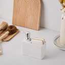 White Travertine Soap Dispenser with Sponge & Brush Holder  Hand & Dish Resin Soap Pump Bottle for Kitchen & Bathroom, 2-in-1 Countertop Organizer, with 2 Natural Sponges (Luxury Home Decor)