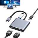 USB C to Dual HDMI Adapter, 4K@60Hz HDMI Splitter for Dual Monitors Extended Display, 100W PD Charging, USB-A Port, Windows Supports Multi-Monitor with 3 Screens, macOS Limited to Mirror Mode (Grey)