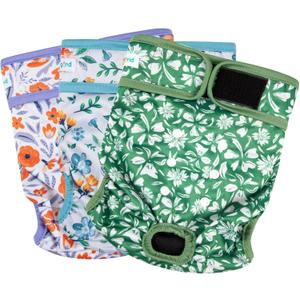 Paw Legend Washable Reusable Female Dog Period Diapers for Heat Doggie Puppy Diapers for Female Dogs (3 Pack,X-Small) (X-Small (8"-11.5" Waist), Floral Print)