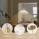 Small Glass Pendant Light Fixtures One-Light Gold Brass Dining Room Decor mid Century Modern Hanging Pendant Lamp Clear Dome Shade Striped Light Fixture for Kitchen Island