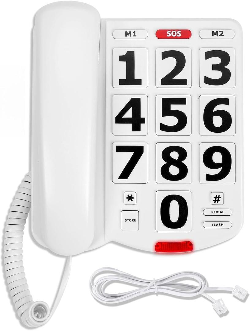 Large Number Phones for Seniors, Big Button Land Line for Seniors, 110dB+ Ringer Volume & 80dB+ Earpiece Volume, High Volume Phone, Hearing & Visually Impaired Telephone Landline Phones for Elderly