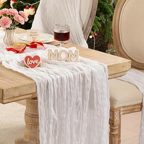 6 Pack White Table Runner Graduation Cheesecloth120 Inch Boho Rustic Gauze 10 FT Cheese Cloth Table Runners Decorations for Mother's Day Birthday Baby Shower Wedding Holiday Home Party Decor