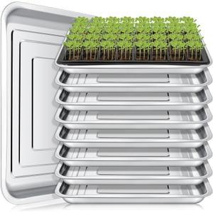 FillTouch 10 Pcs Stainless Steel Seed Starter Tray, Stainless Metal Garden Trays, Nursery Seedling Pots for Collection Transplantation & Propagation Flats, No Drain Holes(15.8 x 11.8 x 1.4 Inch)
