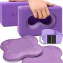 Deep-Zen Yoga Blocks Wrist Support; Yoga Blocks 2 Pack with Knee Pads and Strap to Put Less Weight on Wrists; Durable, Versatile Yoga Brick Exercise Block Set, Blocks Yoga (Purple)