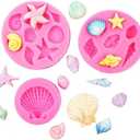 3Pcs Ocean Theme Cake Decorations Kit, Fondant Silicone Molds Set for Seashell, Starfish, Conch, Coral - For Candy, Chocolate, Clay, Resin Crafts