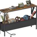 Asgolion Narrow Console Table, 47.2" Long Entryway Table with Storage & Power Outlets, Hallway Table, Mordern Industrial Sofa Tables for Living Room, Bedroom, Foyer, Office, Anti-tip Kit, Rustic Brown