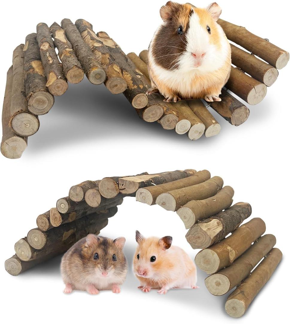 Hamiledyi Wooden Hamster Bridge Ladder 13.4" L x 7.5" W Large Climbing Toy Natural Hideout Tunnel Ramp Hamster Cage Accessories for Rabbits Guinea Pigs Ferret Tortoise Reptile (Pack of 2)