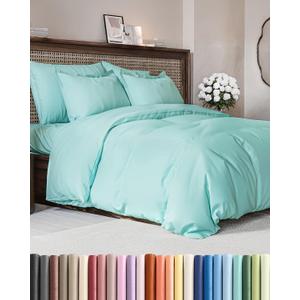 Duvet Cover Queen Size - Extra Soft Queen Size Duvet Cover - Lightweight & Breathable - Easy Care & Fade Free with Zipper Closures and Ties - 90" x 90" Inches - (Spa Blue) Comforter Not Included