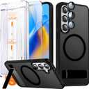 Strong Magnetic for Samsung Galaxy S25 Case with Screen Protector + Lens Protector, Fit for MagSafe,Mil-Grade Drop Protection, Seamless Stand, Translucent Black