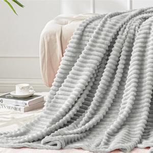 BEDELITE Fleece Throw Blanket for Couch  3D Ribbed Jacquard Soft and Warm Decorative Fuzzy Blanket  Cozy, Fluffy, Plush Lightweight Light Grey Throw Blankets for Bed, Sofa, 50x60 inches