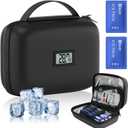 Insulin Cooler Travel Case with Temperature Display, TSA Approved Diabetic Cooling Bag for Insulin Pens and Supplies, Refrigerated Medicine Organizer with 2 Ice Packs (Black)
