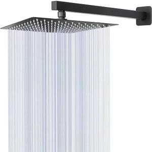 HarJue Shower Head with Extension Arm, High Pressure Square with ShowerArm, Stainless Steel Rainfall-Waterfall Full Body Coverage (10'' Shower with 16'' Arm, Matte Black)