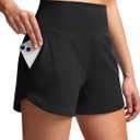 Soothfeel High Waisted Athletic Running Shorts for Women 3.5"/5" Tummy Control Comfy Workout Gym Hiking Shorts with Pockets (Black, S)